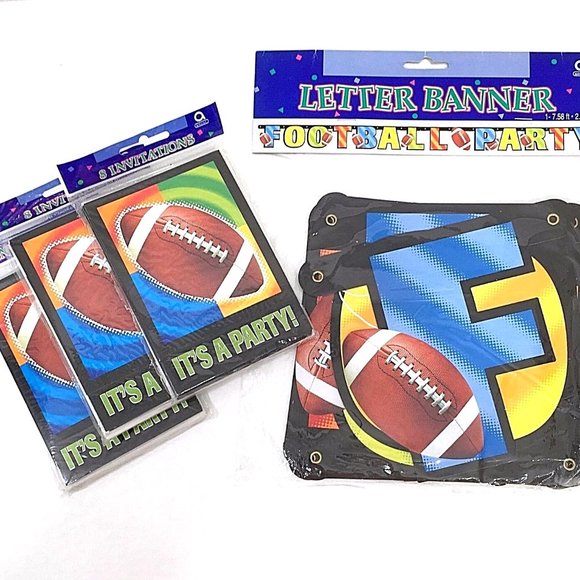 Football Party Invitations and Banner 3 Packages Of 8 Invitations Bowl Playoffs - Picture 1 of 7